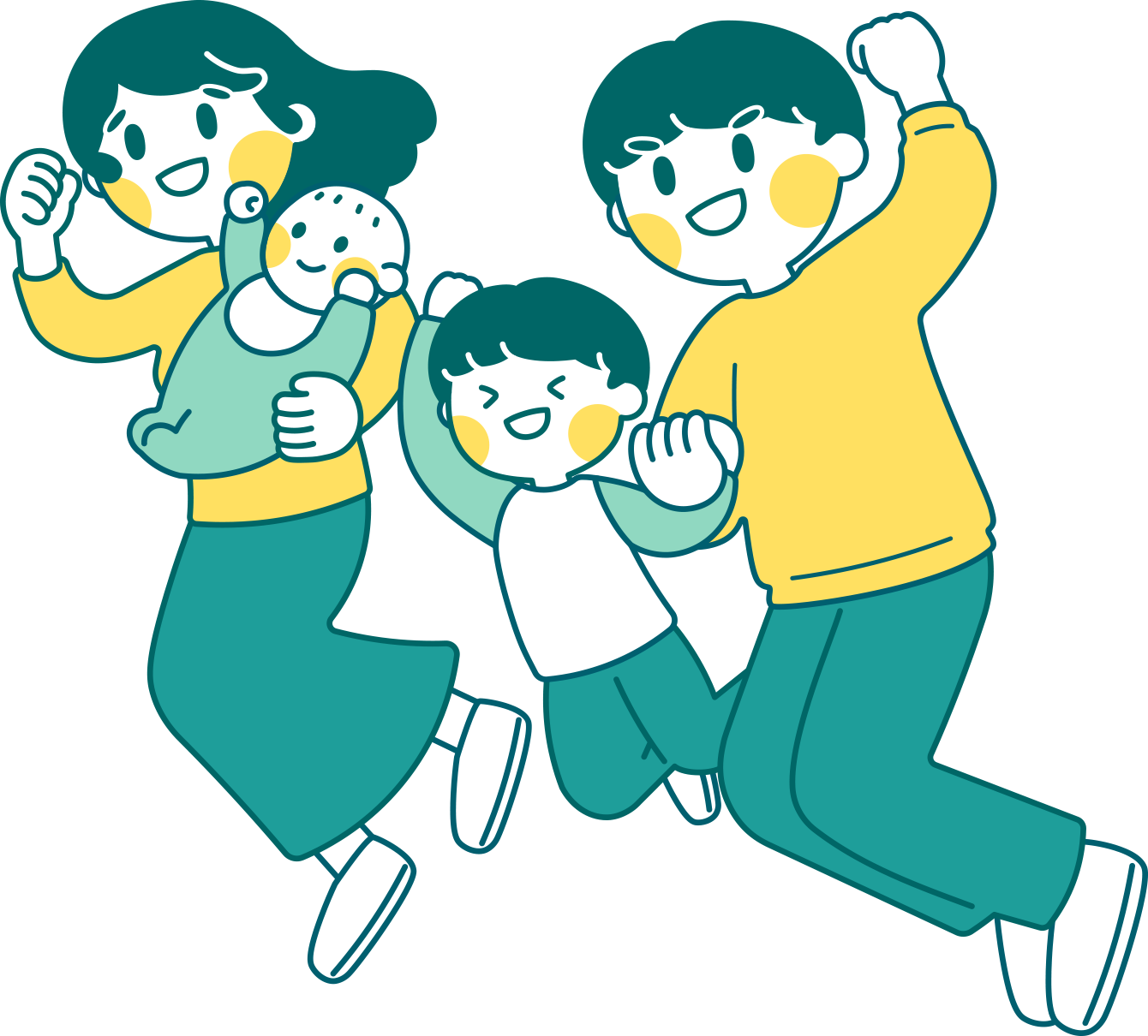 ジャンプする家族のイラスト