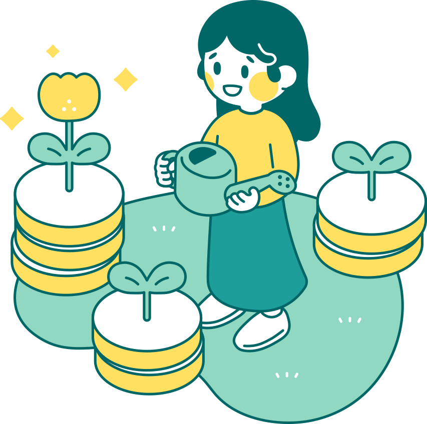コインを育てる女性のイラスト